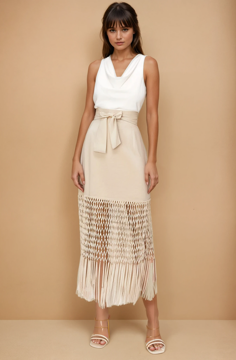 Soni Fringe Hem High Waist Skirt