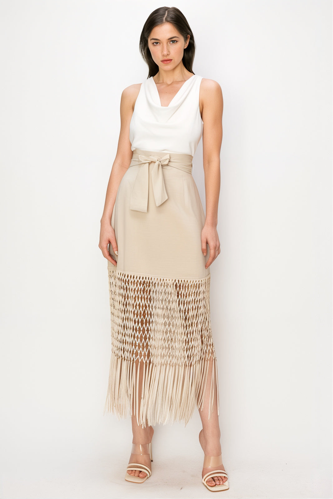 Soni Fringe Hem High Waist Skirt