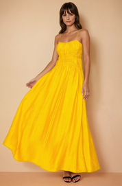 Britney Mustard Ruched Maxi Dress