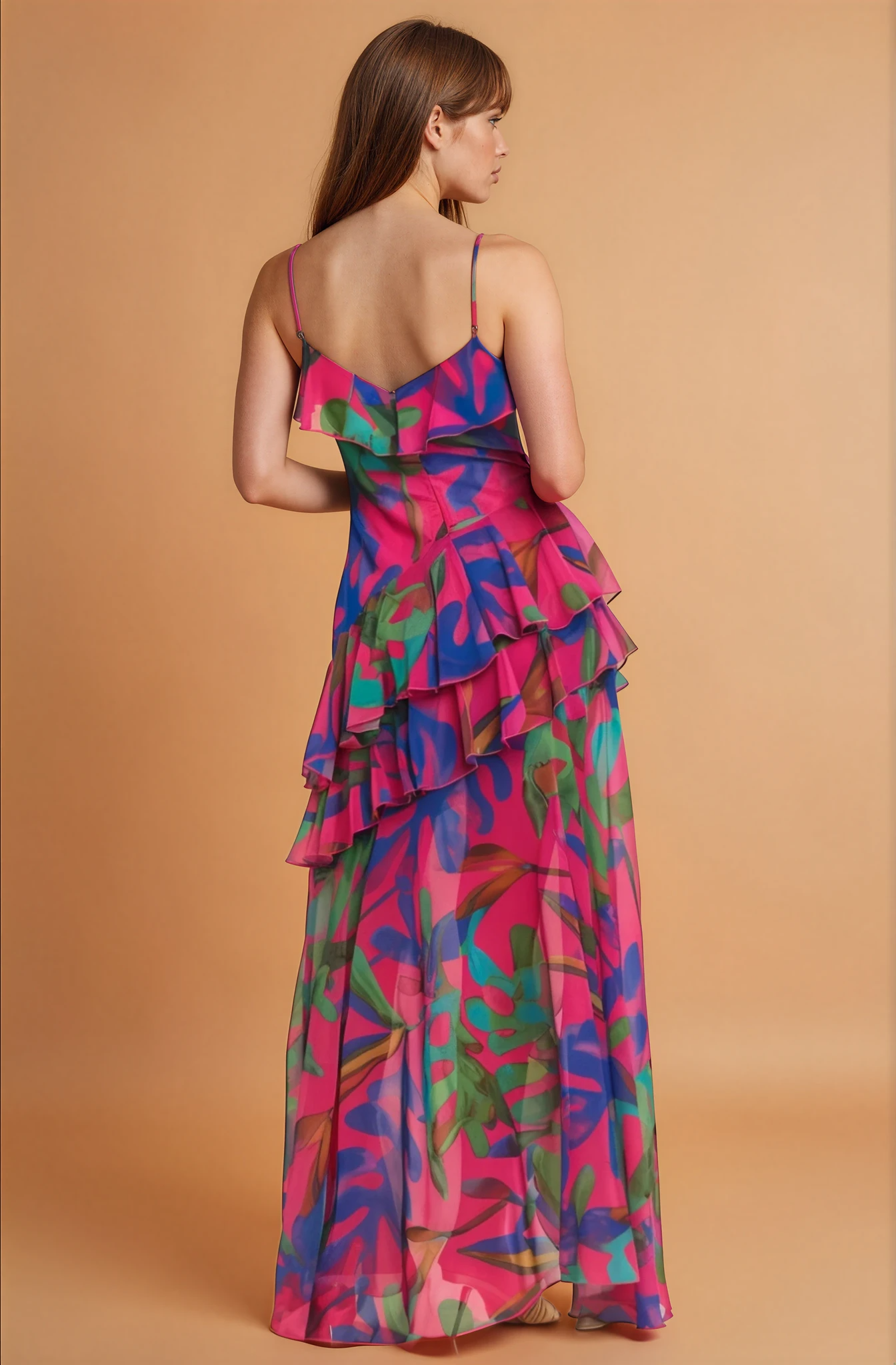 Palm Ruffle Chiffon Maxi