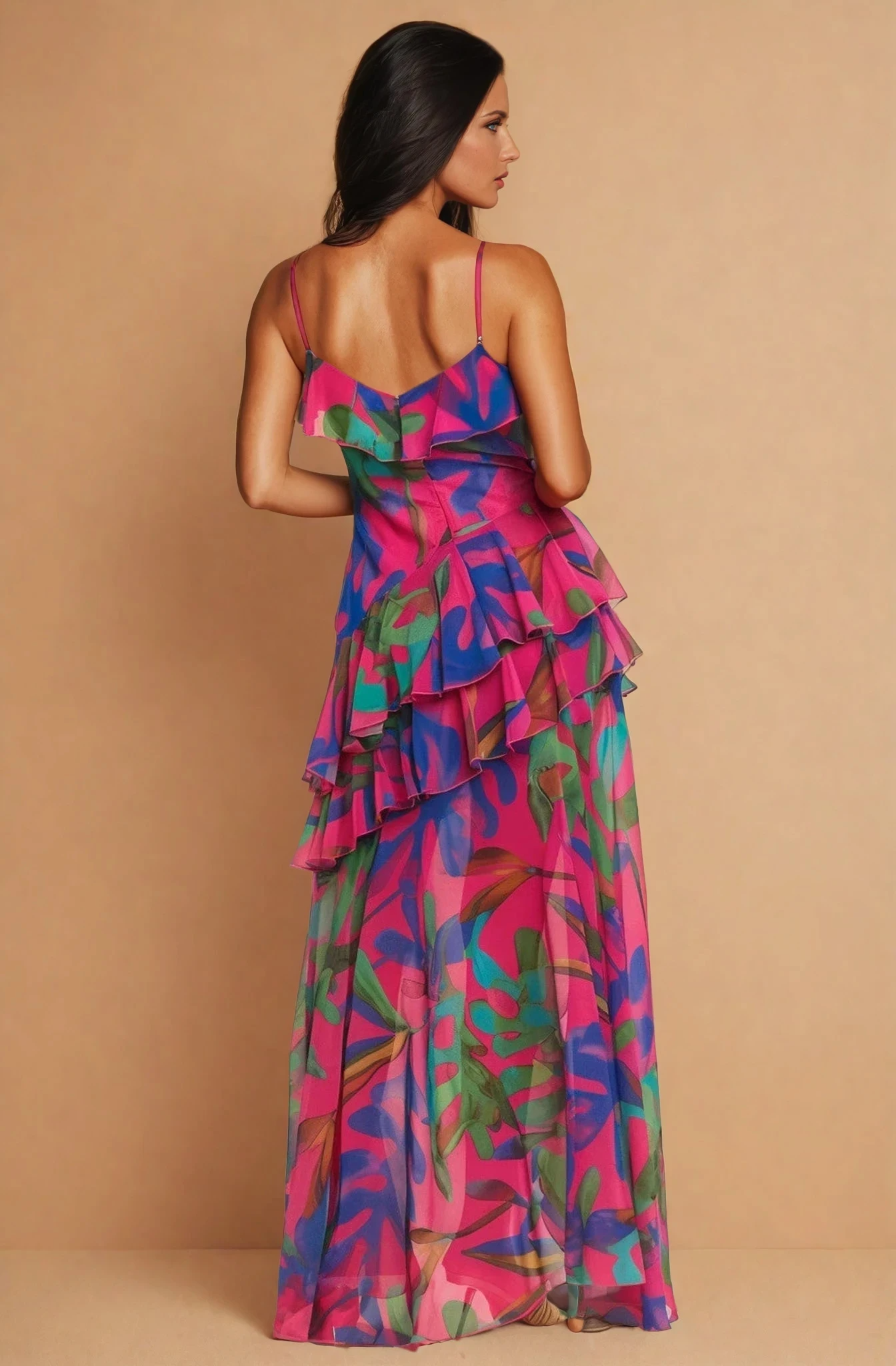 Palm Ruffle Chiffon Maxi