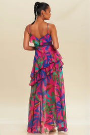 Palm Ruffle Chiffon Maxi