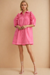 Stevie Puff Sleeve Shirt Dress - Pink