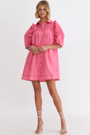 Stevie Puff Sleeve Shirt Dress - Pink