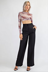 Marble Mesh Print Crop Top with Open Back