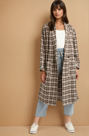 Mocha Oversized Plaid Light Weight Long Coat