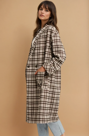 Mocha Oversized Plaid Light Weight Long Coat