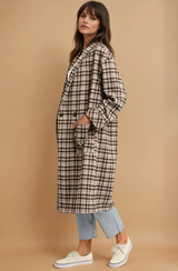 Mocha Oversized Plaid Light Weight Long Coat