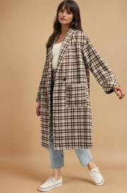 Mocha Oversized Plaid Light Weight Long Coat