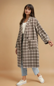 Mocha Oversized Plaid Light Weight Long Coat