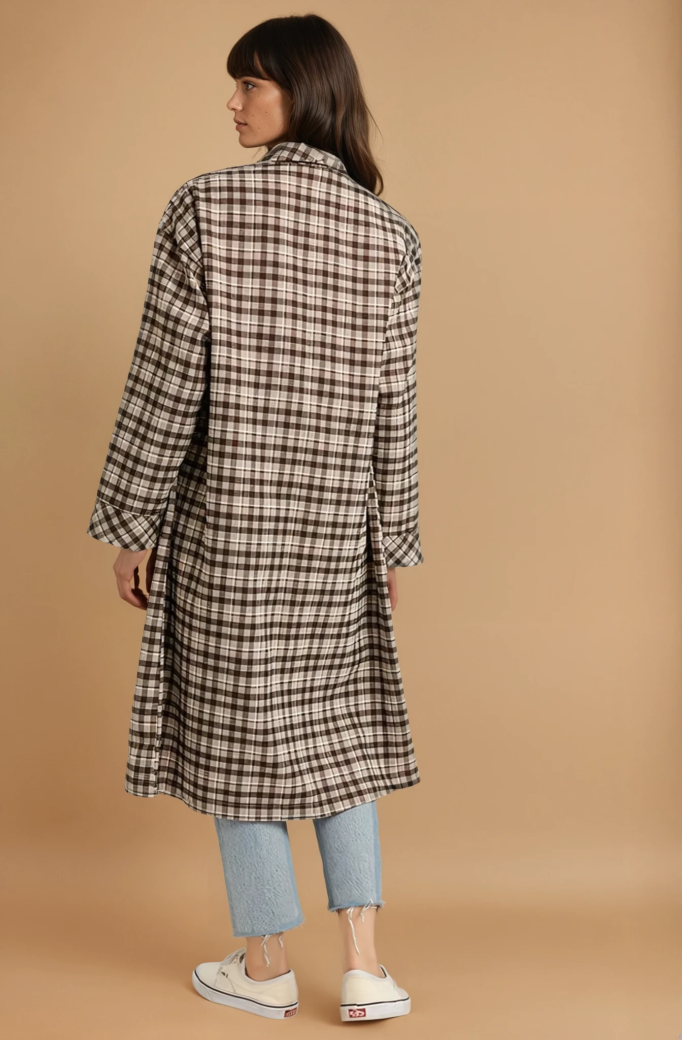 Mocha Oversized Plaid Light Weight Long Coat