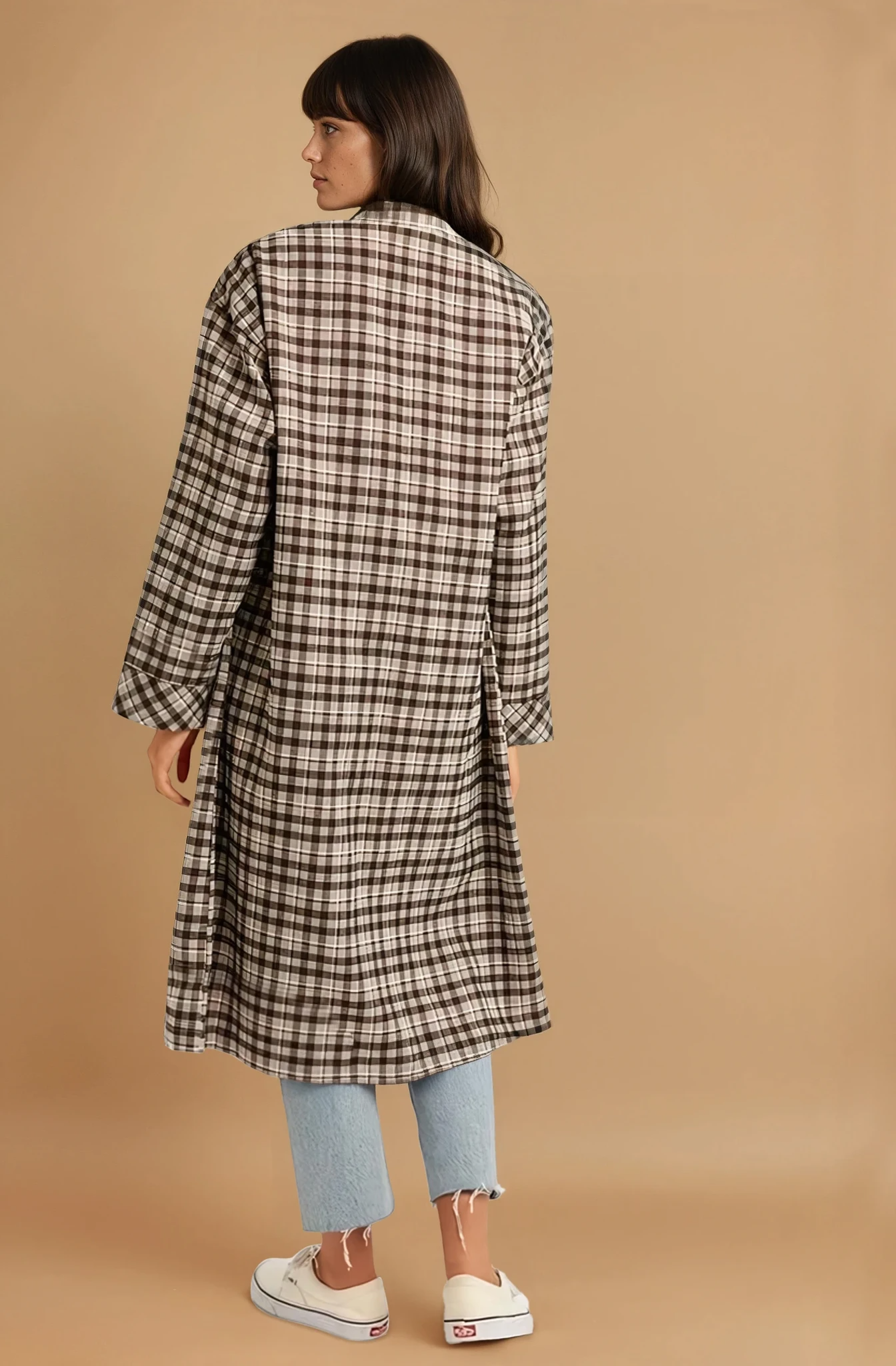 Mocha Oversized Plaid Light Weight Long Coat