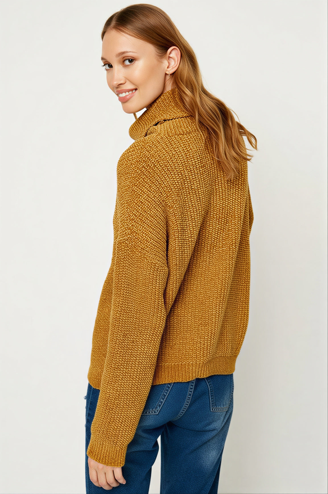 Mustard Drop Shoulder Turtle Neck Sweater