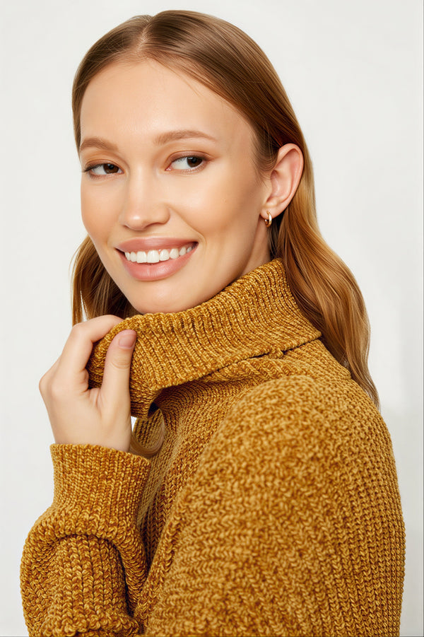 Mustard Drop Shoulder Turtle Neck Sweater