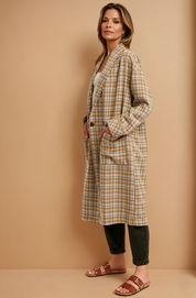 Mustard Oversized Plaid Light Weight Long Coat