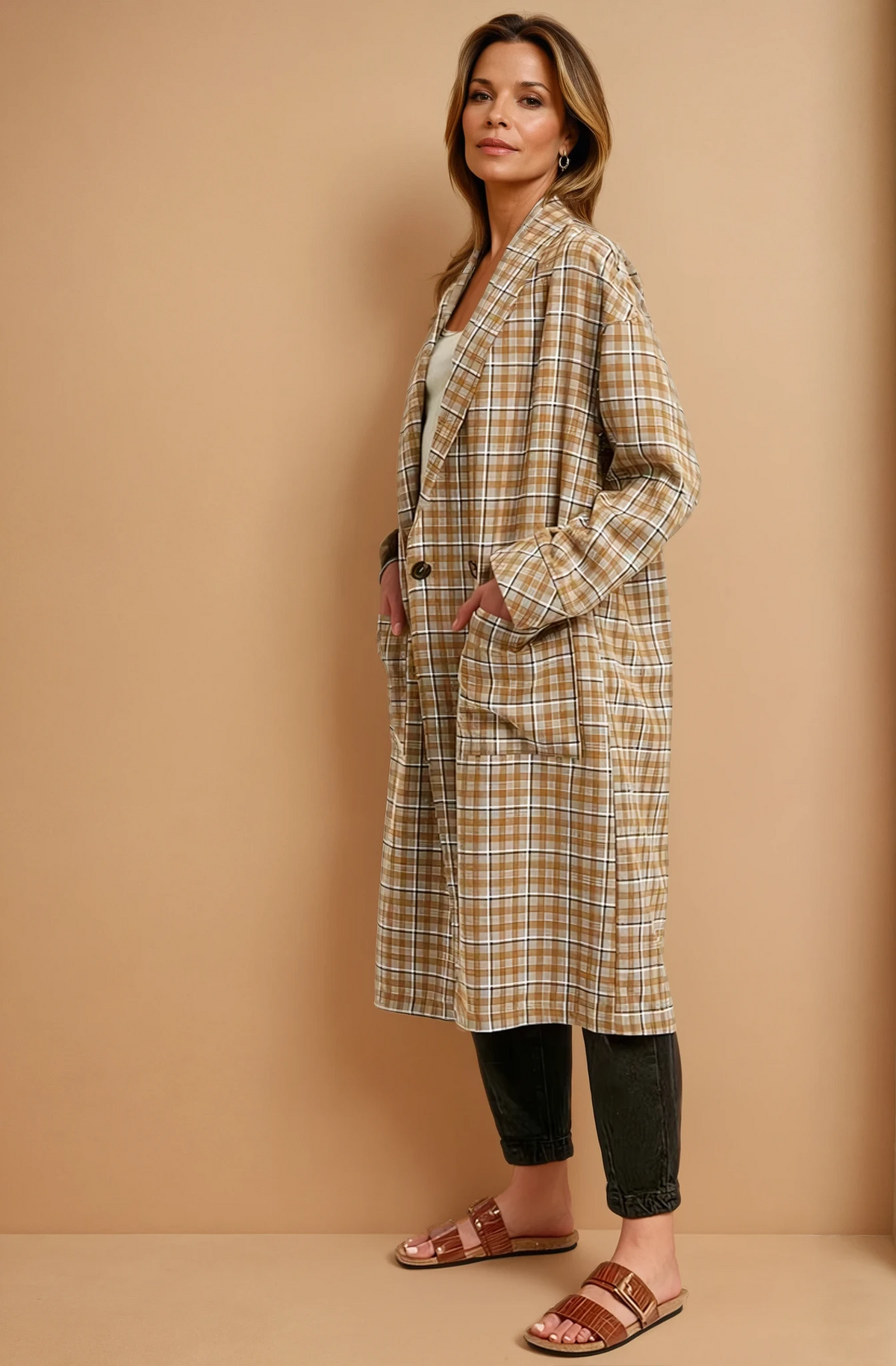 Mustard Oversized Plaid Light Weight Long Coat
