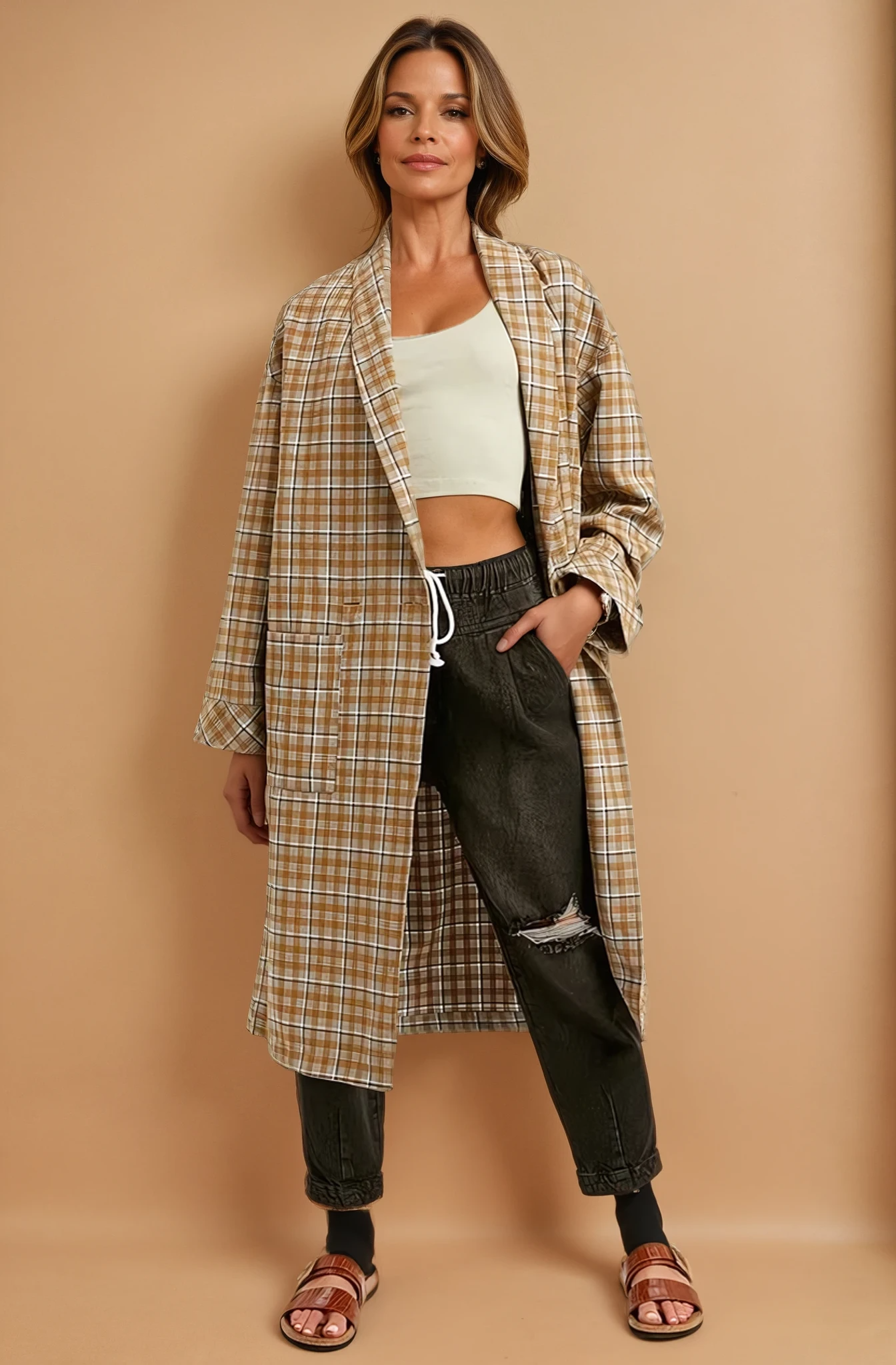 Mustard Oversized Plaid Light Weight Long Coat