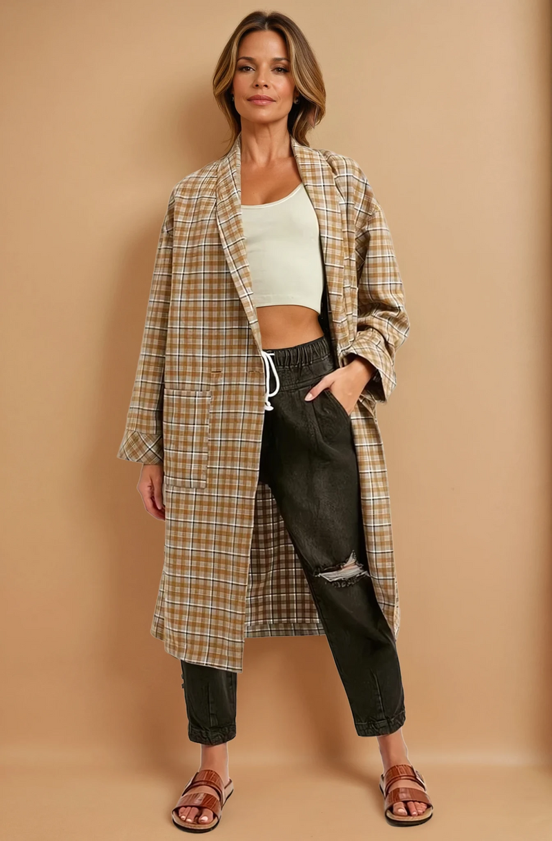 Mustard Oversized Plaid Light Weight Long Coat