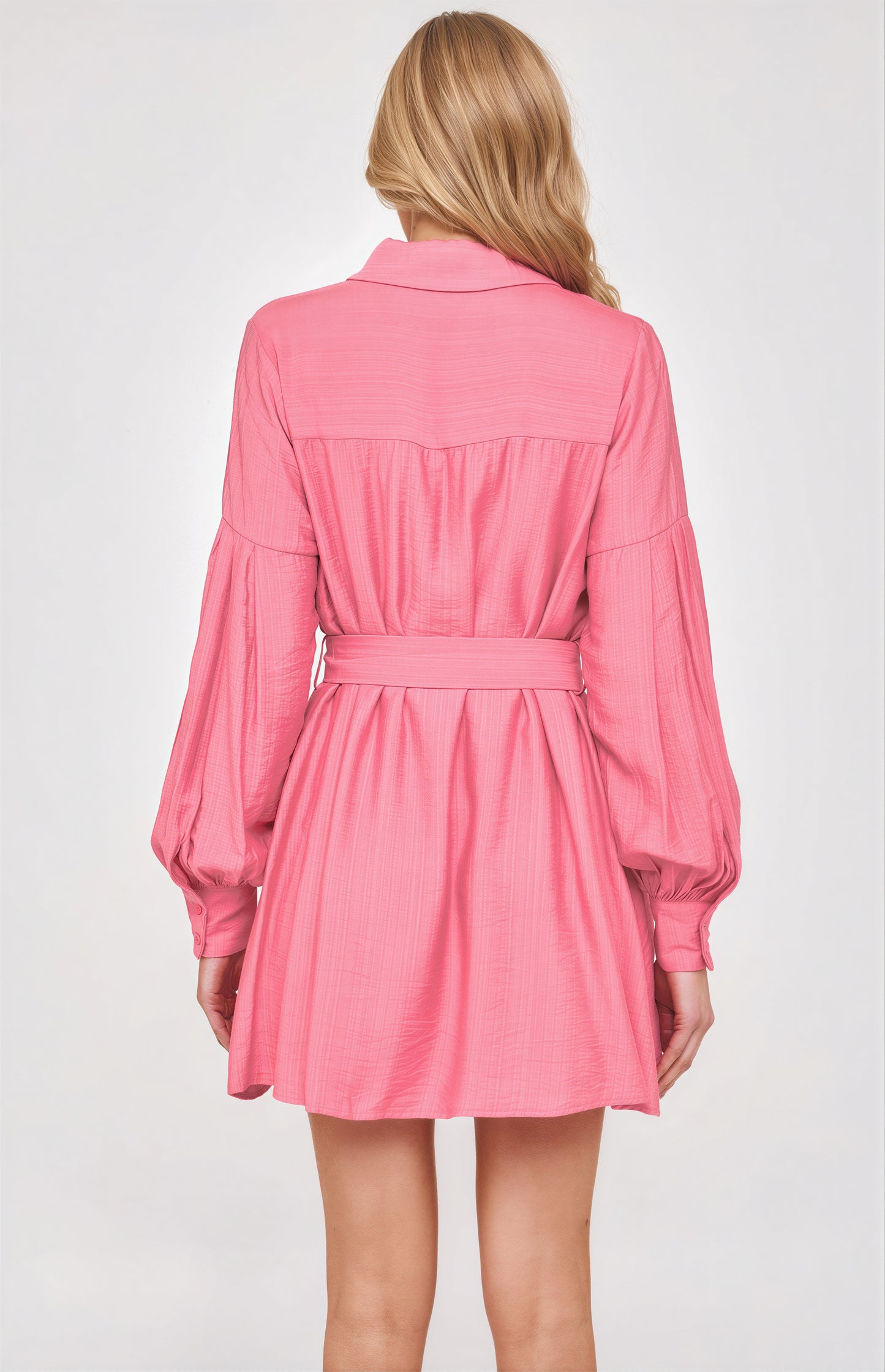 Pink Long Sleeve Shirt Dress