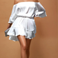 Pleated Off Shoulder Ruffled Romper