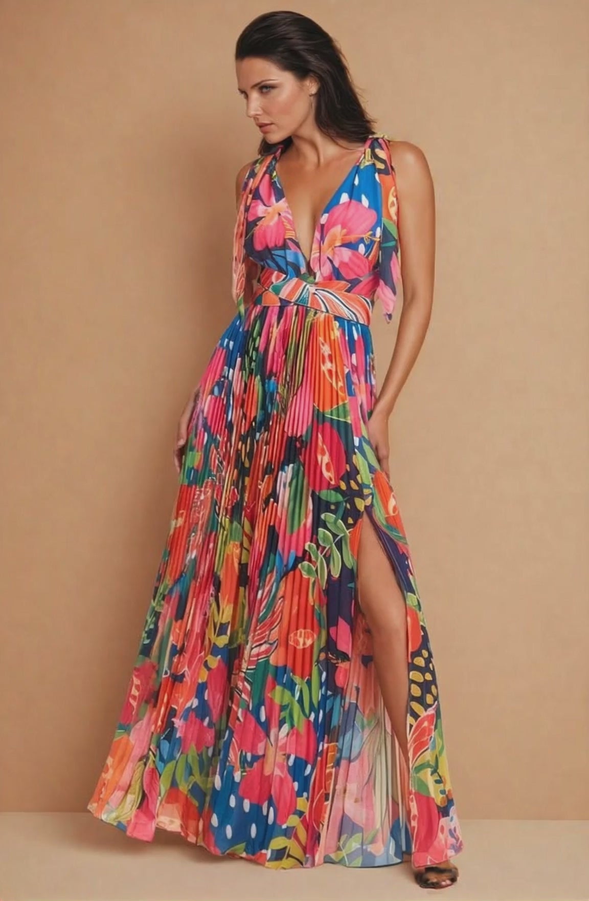 Adri Tropics Pleated Maxi