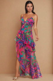 Palm Ruffle Chiffon Maxi