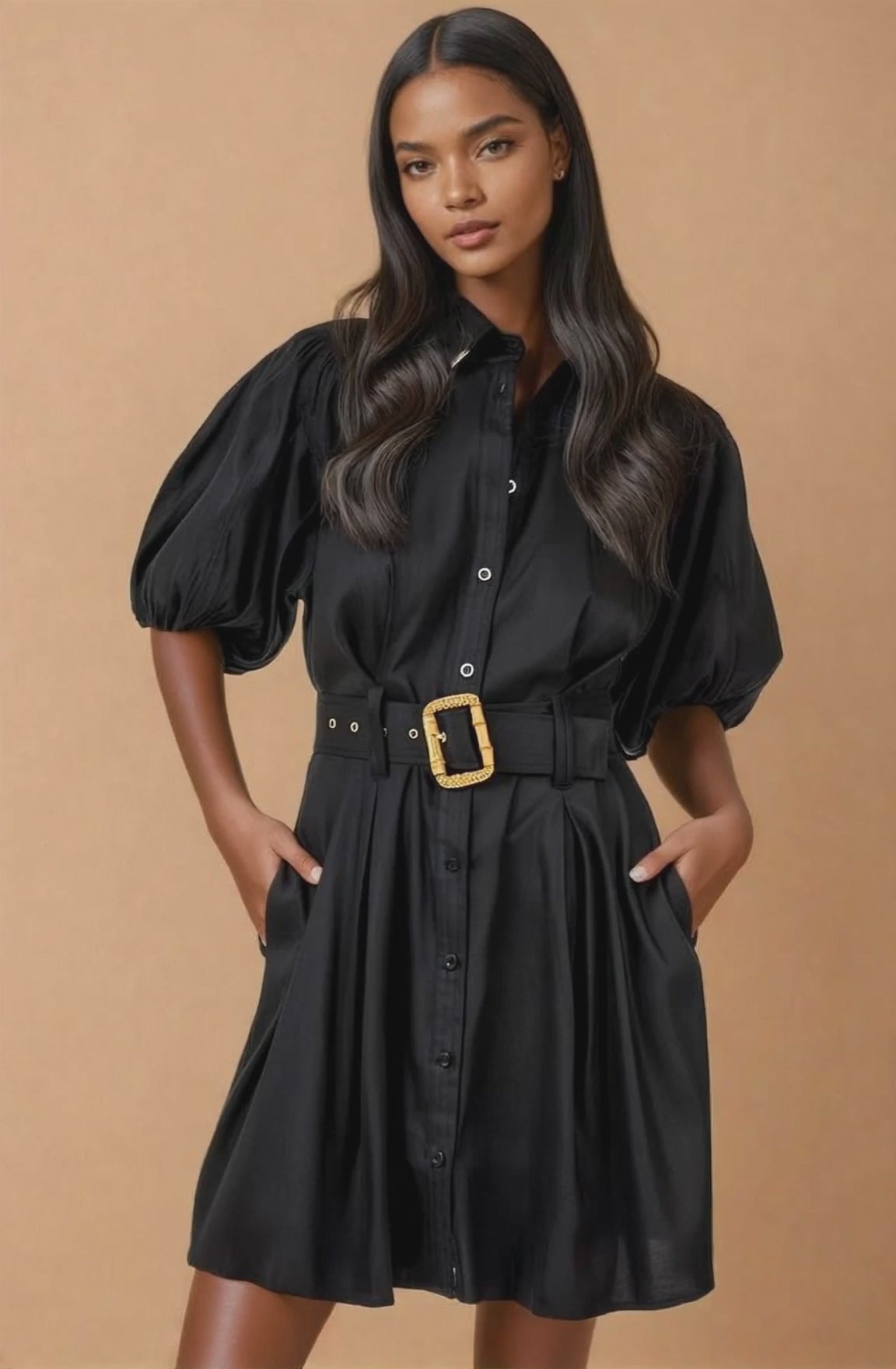 Elia Black Puff Sleeve Dress