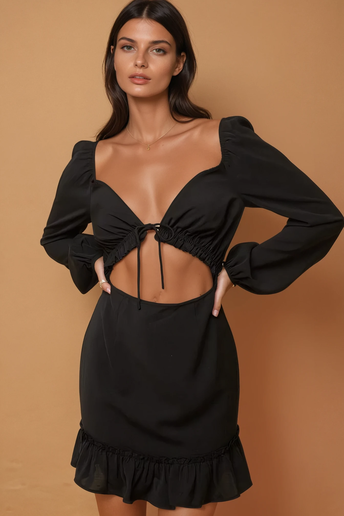 ruffle-detail-front-tie-cut-out-mini-dress-522309-Carolyn-Studio_Caramel.png