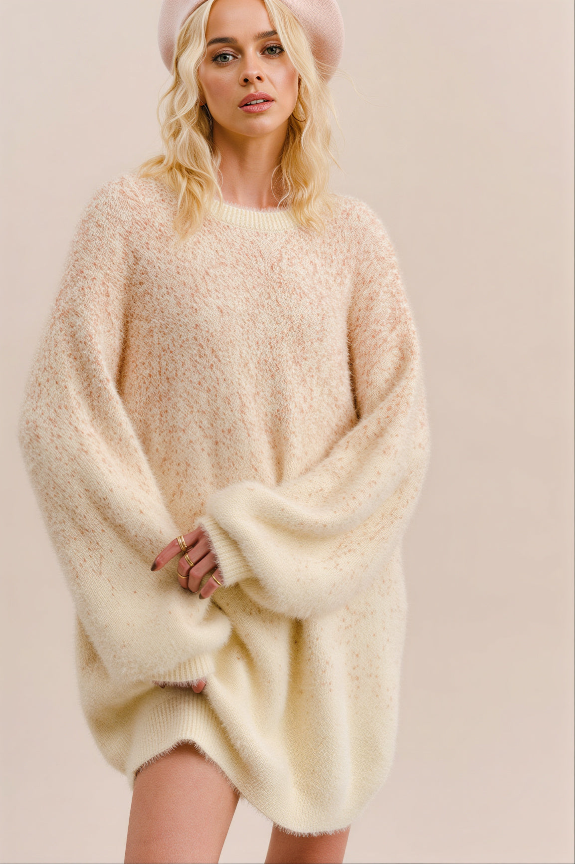 Soft Touch Fur Tunic Pullover Knit Sweater