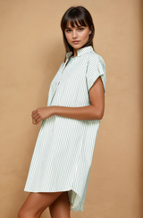 Stripe Print Curved Hem Short Dress- Sage