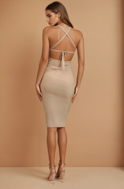 Tan Ribbed Midi Dress