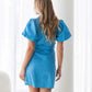 Bella Belted Blue Puffy Sleeve Dress - NIXII Clothing