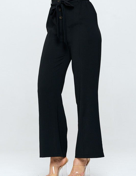 Black High Waisted Belted Pants - NIXII Clothing