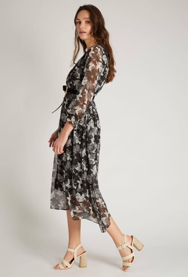 Black & White Floral Maxi Dress - NIXII Clothing