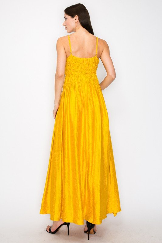 Britney Mustard Ruched Maxi Dress - NIXII Clothing