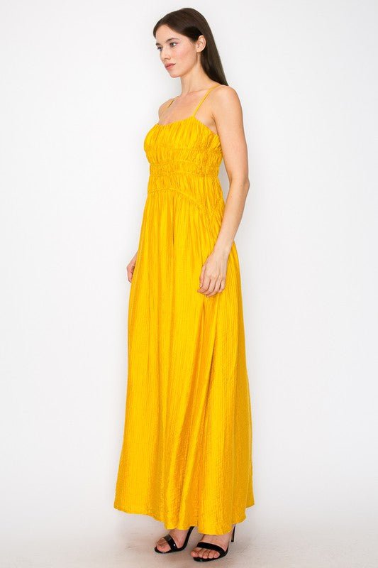 Britney Mustard Ruched Maxi Dress - NIXII Clothing