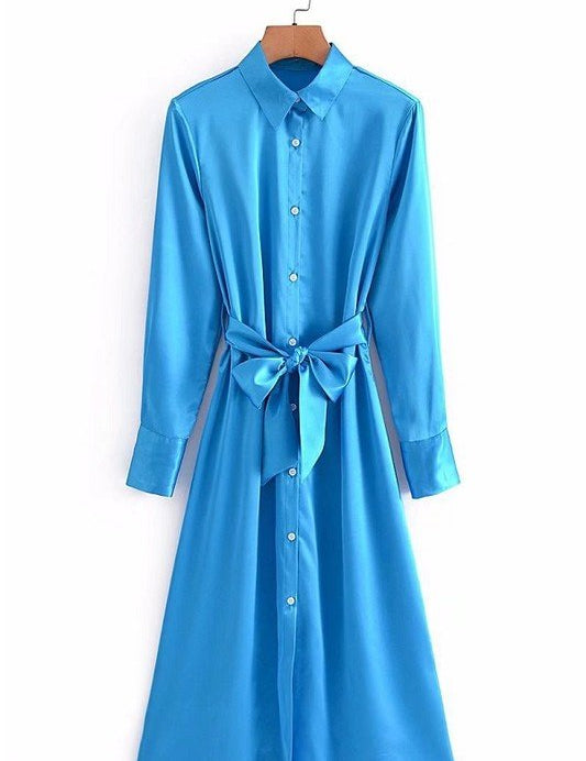 Clara Satin Blue Midi Dress - NIXII Clothing