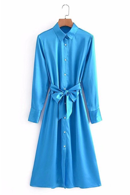 Clara Satin Blue Midi Dress - NIXII Clothing