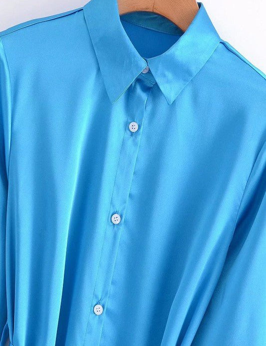 Clara Satin Blue Midi Dress - NIXII Clothing