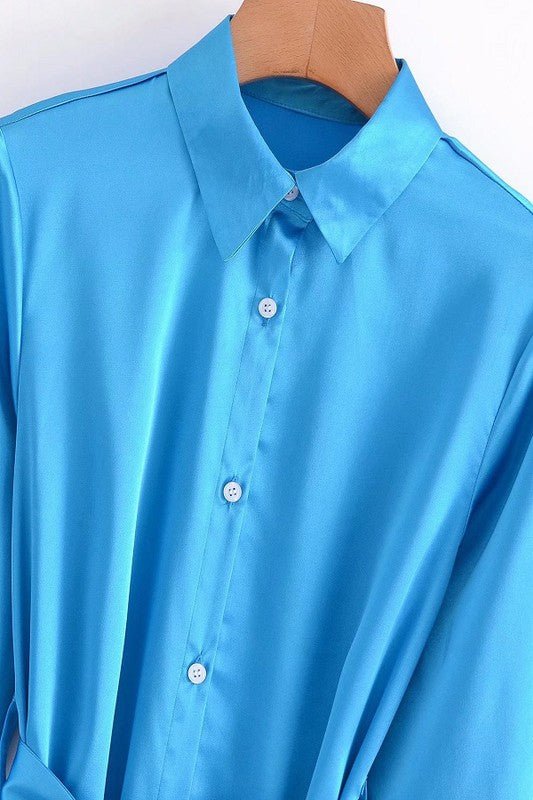 Clara Satin Blue Midi Dress - NIXII Clothing