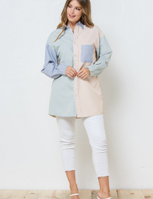 Colour Block Contrast Oversized Shirt - NIXII Clothing