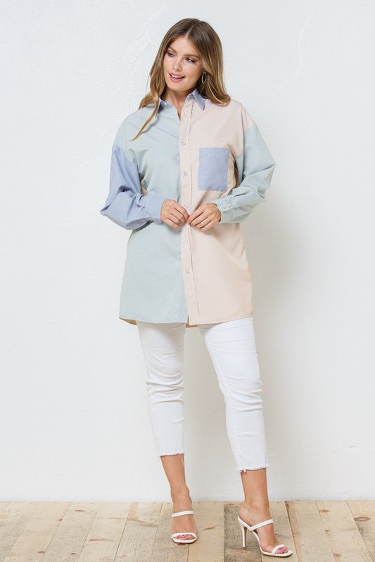 Colour Block Contrast Oversized Shirt - NIXII Clothing