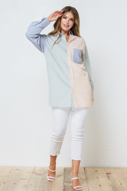 Colour Block Contrast Oversized Shirt - NIXII Clothing
