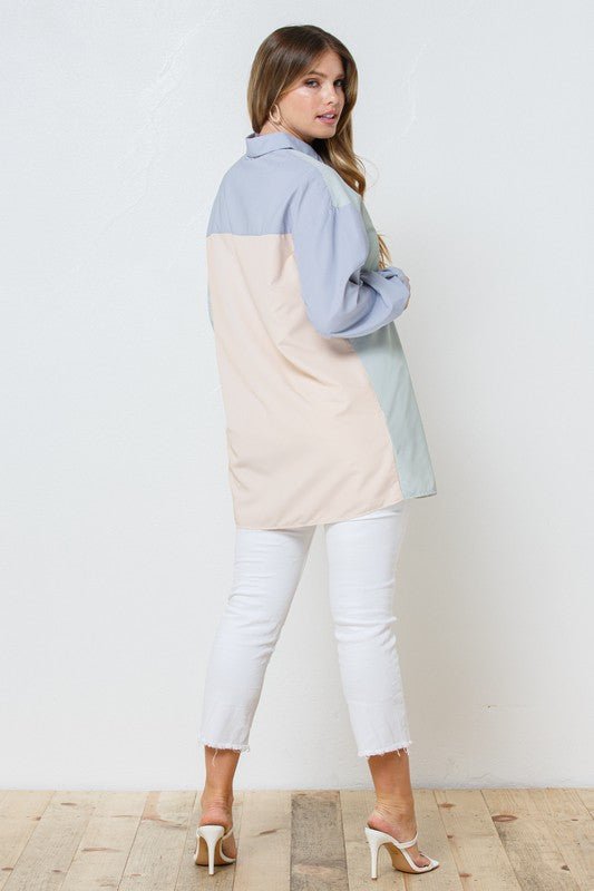 Colour Block Contrast Oversized Shirt - NIXII Clothing