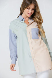 Colour Block Contrast Oversized Shirt - NIXII Clothing