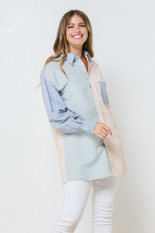 Colour Block Contrast Oversized Shirt - NIXII Clothing