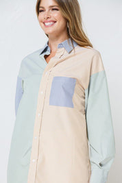 Colour Block Contrast Oversized Shirt - NIXII Clothing