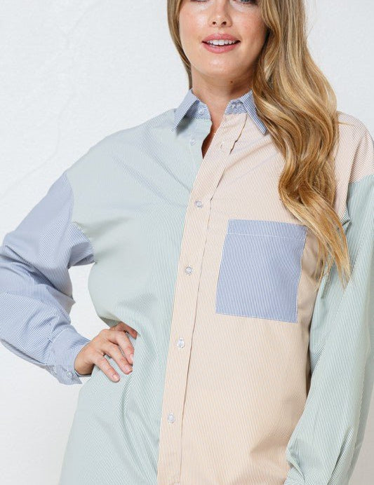 Colour Block Contrast Oversized Shirt - NIXII Clothing