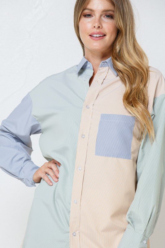 Colour Block Contrast Oversized Shirt - NIXII Clothing