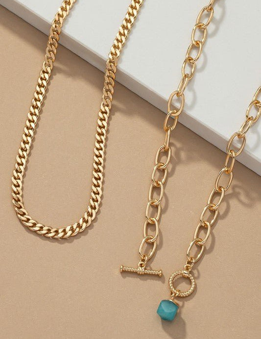 Cuban chain and a green natural stone pendant - NIXII Clothing